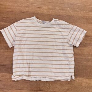 Old Navy white tan striped crewneck short sleeve T-shirt shirt top size M
 b72